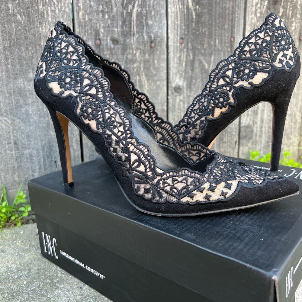 INC International Concepts Women's Black Lace Heels